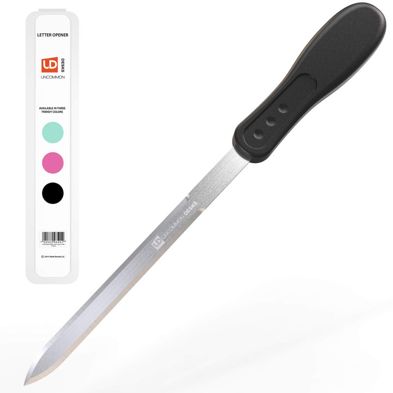 Uncommon Desks Office Letter Opener - Stainless Steel Knife-Edge Blade, Ergonomic Grip Handle (Black, 1 Pieces) - Image 1